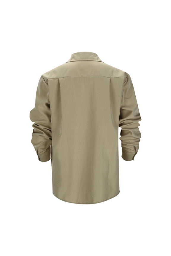 Mens Pique Shirts Fashion Top Comfortable Solid Color Button Long Sleeve Tops Mens Work Clothing,Khaki,S
