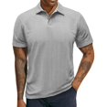 thumbnail image 1 of Mens Pique Shirts Lapel Short Sleeved Casual T Shirts,Grey,M, 1 of 5