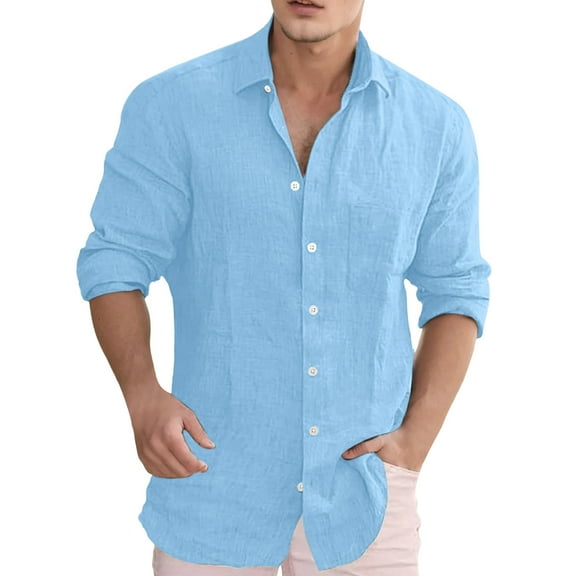 Mens Pique Shirts Loose Solid Color Lapel Pocket Long Sleeve Mens Clothing,Blue,L