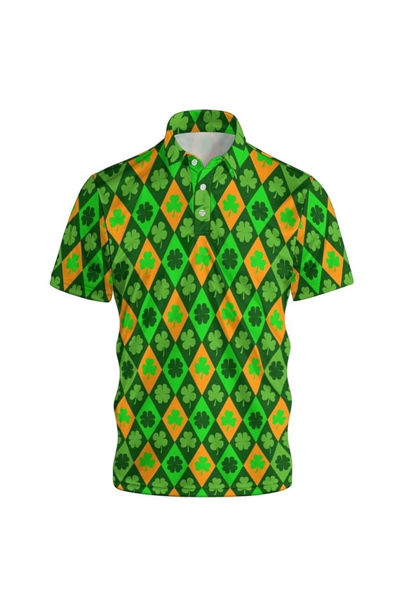 Mens Pique Shirts Prin Short Sleeve Comfort Breathable Fashion Couple Shirts,Green,M