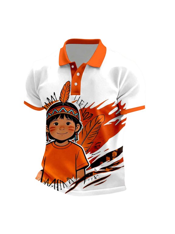 Mens Pique Shirts Short Sleeve Orange Sun Theme Graphic Print Breathable Blend Beach Vacation Clothes for Men,White,L