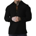 thumbnail image 1 of Mens Pique Shirts Solid Color Zipper Lapel Long Sleeved Mens Knit Tops,Black,L, 1 of 5