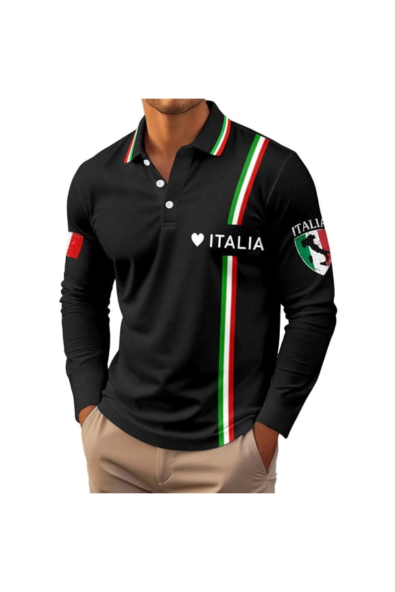 Mens Pique Shirts Tops Long Sleeve Tailored Fit Stylish Print Mens Clothing,Black,L