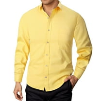 Mens Pique Shirts Tops Pure Color Long Sleeve Button Down Lapel Mens Formal Shirts,Yellow,2XL