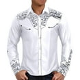 thumbnail image 1 of Mens Pique Shirts Tops Western Cowboy Long Sleeve Embroidered Slim Fit Button Down Cropped Mens Performance Polos,White,M, 1 of 4