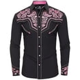 thumbnail image 1 of Mens Pique Shirts Western Cowboy Long Sleeve Embroidered Slim Fit Button Down Pockets Mens Formal Shirts,Pink,3XL, 1 of 4