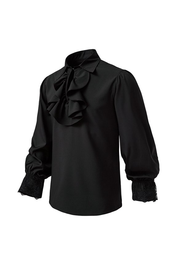 Mens Pirate Shirt Medieval Renaissance Victorian Ruffled Steampunk Vampire Goth Halloween Tops Lace Up Colonial Tops