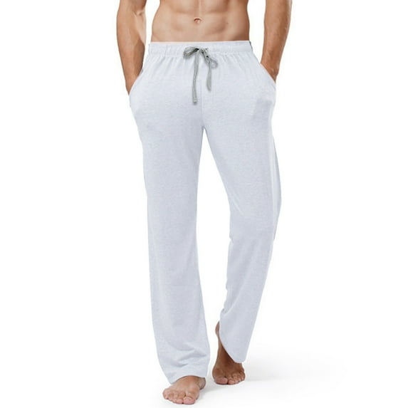 Mens Pj Pants Daily Casual Home Solid Full Length Mid Waist Pocket Drawstring Trouser Pj Pants for Men