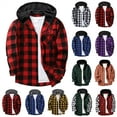 thumbnail image 1 of BiZtdJrK Mens Plaid Button Down Hoodie Jacket with Chest Pockets Casual Long Sleeve Hooded Coats Going Out Tops, Army Green, M, 1 of 4