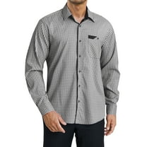 Men's Plaid Button Down Shirts Long Sleeve Dress Shirts Regular Fit Black Shirts with Pocket L
