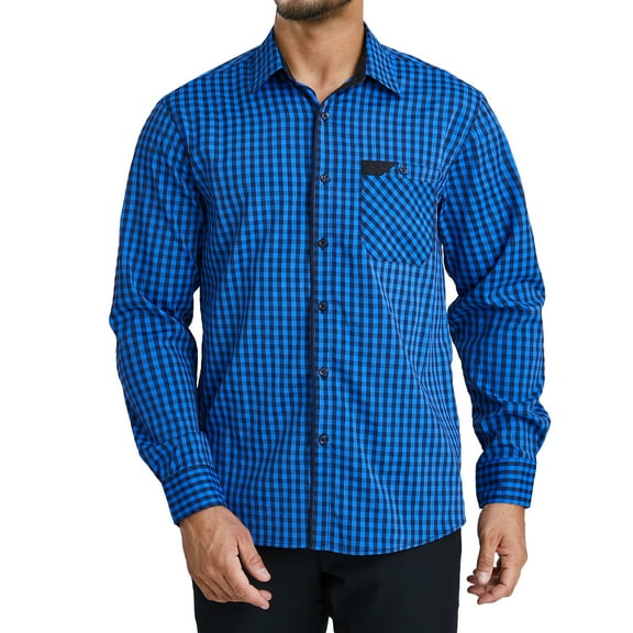 Men's Plaid Long Sleeve Button Down Shirts Casual Dress Shirt for Men Work Shirt with Pocket L