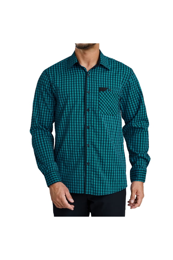 Men's Long Sleeve Plaid Shirts with Pocket Casual Button Down Shirt Wrinkle Free Regular Fit Shirt