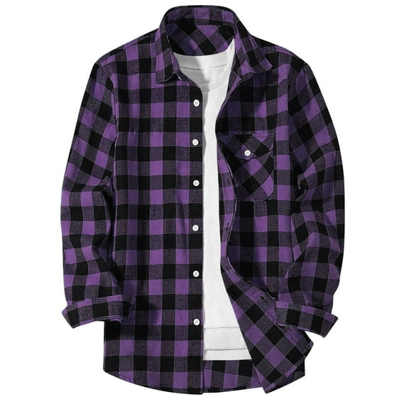 Mens Plaid Button down Shirt Lightweight Warm Casual Jacket Long Sleeve Comfy Work Blouse with Pockets New Light Weight Jackets Mens Plus Size Purple L