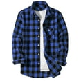 thumbnail image 1 of Mens Plaid Button down Shirt Lightweight Warm Casual Jacket Long Sleeve Comfy Work Blouse with Pockets New Men Jackets Fashion Blue M, 1 of 7