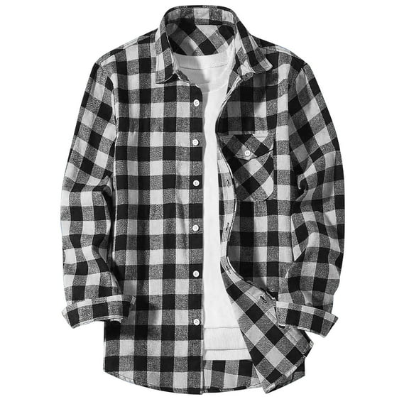 Mens Plaid Button down Shirt Lightweight Warm Casual Jacket Long Sleeve Comfy Work Blouse with Pockets New Mens Loose Outerwear Black S
