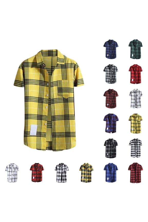 Mens Plaid Button down Shirts Short Sleeve Casual Summer Shirt Wrinkle Free Dress Shirts with Pocket Purple 4Xl by Awwp