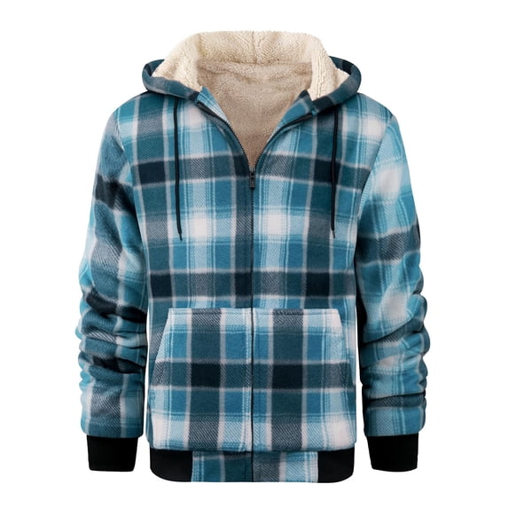 Mens Plaid Flannel Hoodie Jacket Fleece Lined Shirt Zip up Hooded Sweatshirt Warm Winter Coat with Pocket New Loose Outerwear for Men Style B-4 Multicolor 3XL