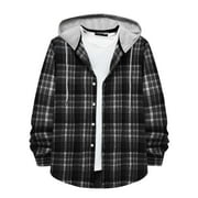 DXHMONEYHX Mens Plaid Flannel Hoodie Jacket Long Sleeve Casual Button Up Quilted Buffalo Sweatshirt Top Thermal Fall Winter Outwear