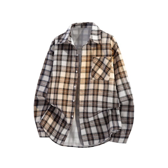 Mens Plaid Flannel Shirt Long Sleeve Button Down Casual Shirt with Pocket Classic Workwear Outdoor Clothing