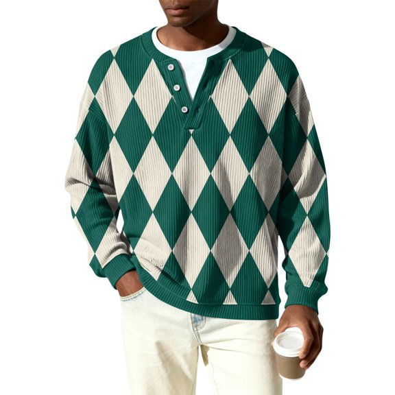 Mens Plaid Henley Shirts Long Sleeve Casual T-Shirts Lightweight Button Pullover Shirts