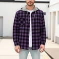 thumbnail image 1 of Mens Plaid Hooded Shirt Button Down Long Sleeve Flannel Hooded Shackets with Pocket Casual Drawstring Hoodie Jacket (3XL, Purple), 1 of 7