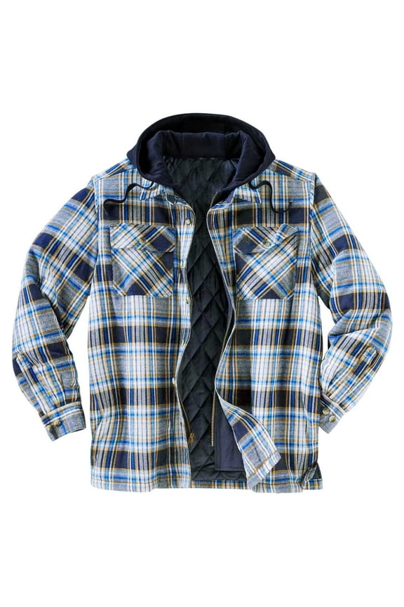 Mens Plaid Hoodie Flannel Shirt Jacket Fuzzy Sherpa Fleece Lined Zip Up Outerwear Long Sleeve Button Down Winter Coats (Sky Blue 3XL)