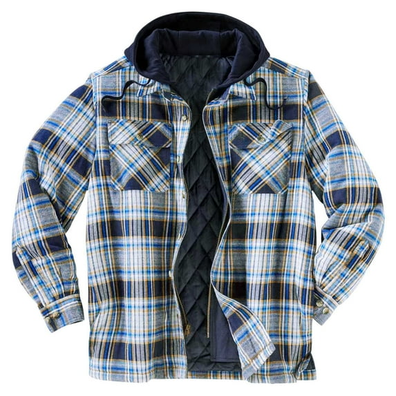 Mens Plaid Hoodie Flannel Shirt Jacket Fuzzy Sherpa Fleece Lined Zip Up Outerwear Long Sleeve Button Down Winter Coats (Sky Blue L)