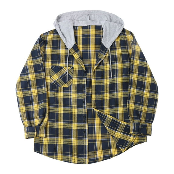 Mens Plaid Hoodie Shirts Jacket,Men's Plaid Hoodie Flannel Shirt Jacket Long Sleeve Casual Fashion Button Shirts,M-3XL