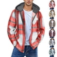 thumbnail image 1 of Mens Plaid Jacket Dqueduo Men's Flannel Plaid Hooded Long Sleeve Button Front Casual Shirt Jacket, Multiple Styles Red L, 1 of 5