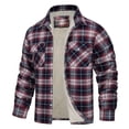 thumbnail image 1 of Mens Plaid Jackets Lapel Button Down Long Sleeve Shirts Cardigan Velvet Warm Casual Fall Winter Outwear With Pockets (XL, Wine), 1 of 2