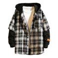 thumbnail image 1 of Mens Plaid Long Sleeve Hooded Shirt Pullover Layered Casual Fall Autumn Top Black L, 1 of 4