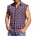thumbnail image 1 of Mens Plaid Muscle Cut Off Tank Top Sleeveless Button Down Shirt Distressed Frayed Edge Checkered Tops Retro Casual Summer Beach Vacation Cardigan Shirts with Pocket, 1 of 9