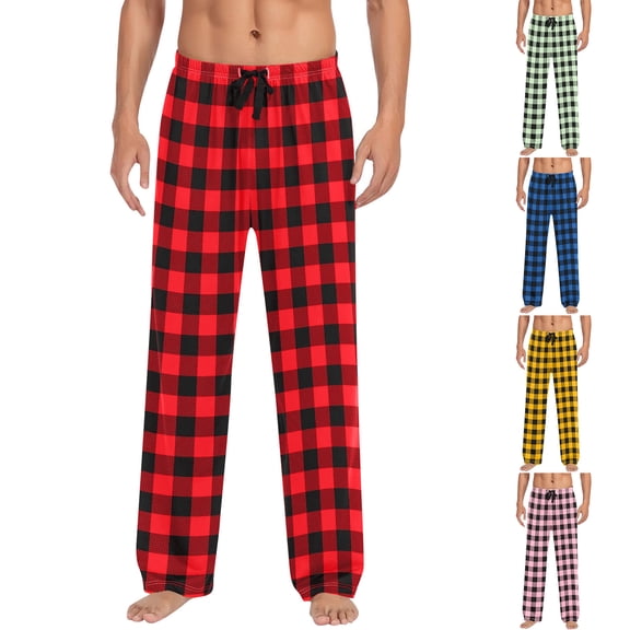 Mens Plaid Pajama Pants Big And Tall Red Bottoms Pants Cotton Baggy Holiday Plaid Pants Sleeping Loungewear
