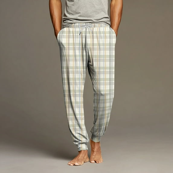 Mens Plaid Pajama Pants Bottoms for Sleeping and Lounge Wear Khaki 2XL