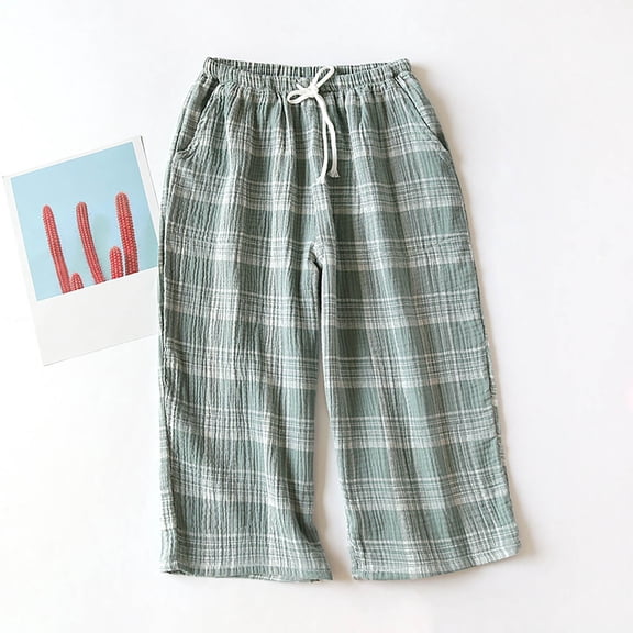 Mens Plaid Pajama Pants Casual Fashion Loose Stretch Pjs Bottoms With Drawstring Soft Comfortable Vacation Trousers Spring Comfy Sleep Pants Lounge With Pockets Light Green XL