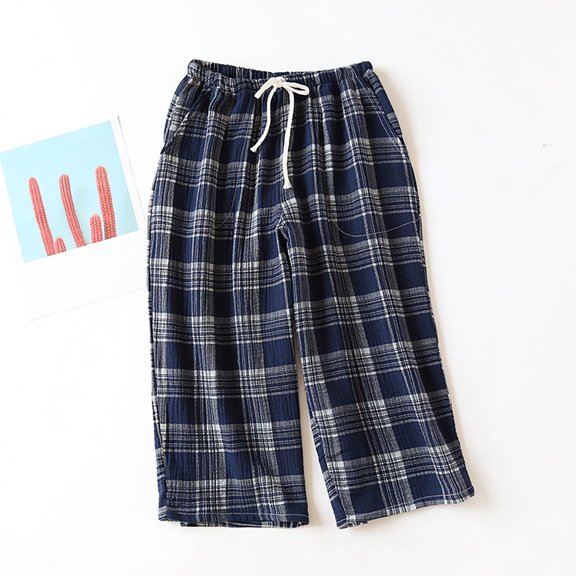 Mens Plaid Pajama Pants Casual Fashion Loose Stretch Pjs Bottoms With Drawstring Soft Comfortable Vacation Trousers Spring Comfy Sleep Pants Lounge With Pockets Navy XL