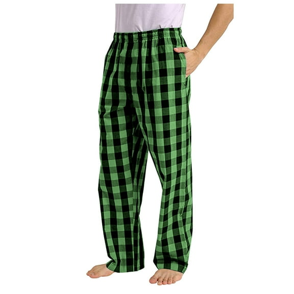 Mens Plaid Pajama Pants Cotton Oversized Lightweight Sleepwear Elastic Waisted Loose Fit Home Loungewear