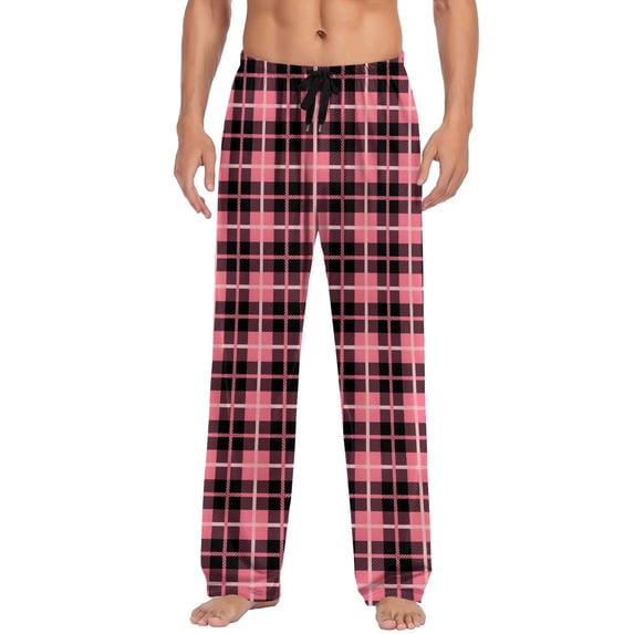 Mens Plaid Pajama Pants Drawstring Elastic Waist Wide Leg Soft Pjs Bottoms Classic Checkered Christmas Outfits (2XL, Pink)