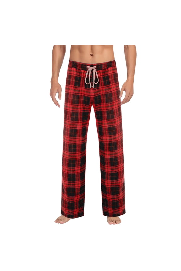 Mens Plaid Pajama Pants Drawstring Elastic Waist Wide Leg Soft Pjs Bottoms Classic Checkered Christmas Outfits (L, Red)