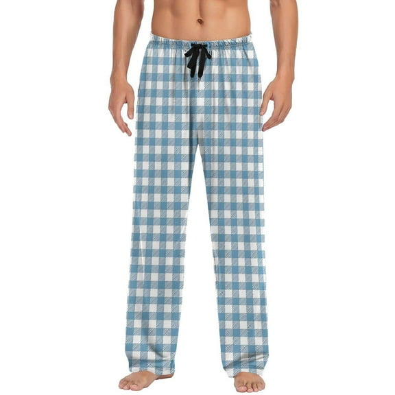 Mens Plaid Pajama Pants Drawstring Elastic Waist Wide Leg Soft Pjs Bottoms Classic Checkered Christmas Outfits (XL, Light Blue 01)