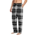 thumbnail image 1 of Mens Plaid Pajama Pants Lightweight Lounge Loose Sleepwear Elastic Waist Drawstring Soft Loungewear Pant with Pockets Black L, 1 of 6