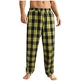thumbnail image 1 of Mens Plaid Pajama Pants Lightweight Lounge Loose Sleepwear Elastic Waist Drawstring Soft Loungewear Pant with Pockets Yellow L, 1 of 9