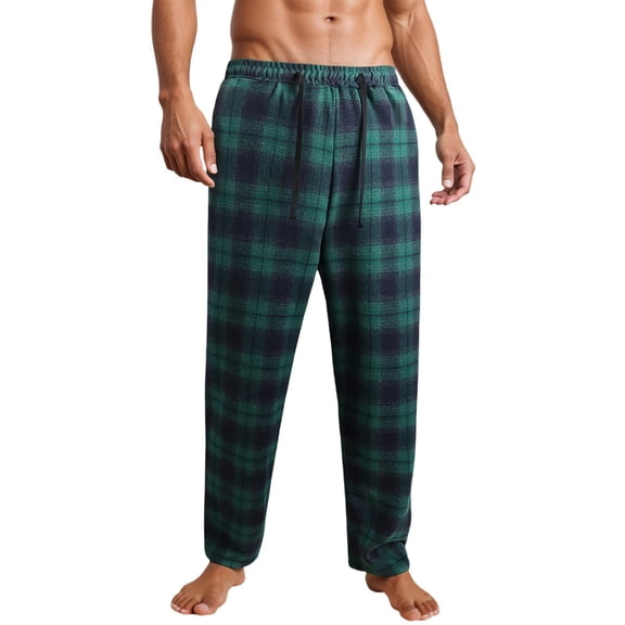 Mens Plaid Pajama Pants Lounge Sleep Pants Lightweight Soft PJ Pants Drawstring Waist Relaxed Fit Homewear Green M