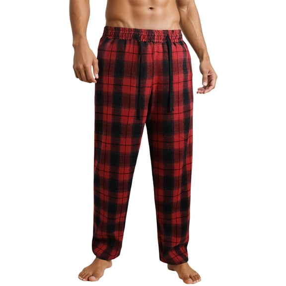 Mens Plaid Pajama Pants Lounge Sleep Pants Lightweight Soft PJ Pants Drawstring Waist Relaxed Fit Homewear Red M