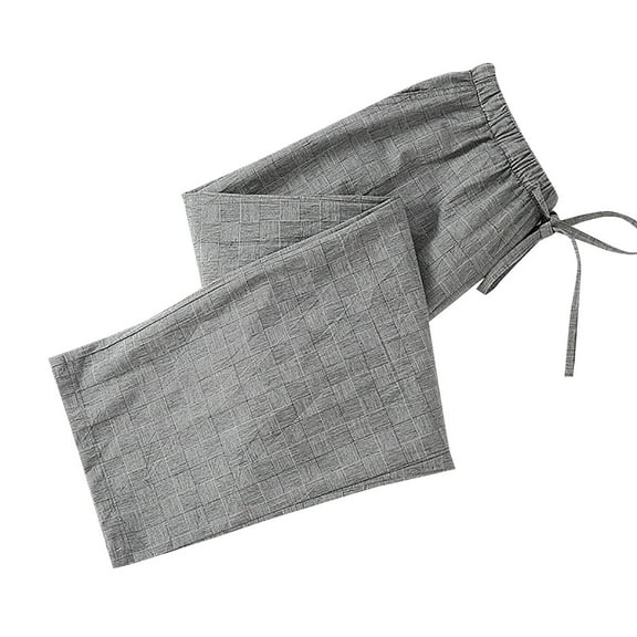 Mens Plaid Pajama Pants with Pockets, Men's Elastic Waist Cotton Pajama Bottoms, Drawstring Elastic Waist Straight Leg Long Trousers