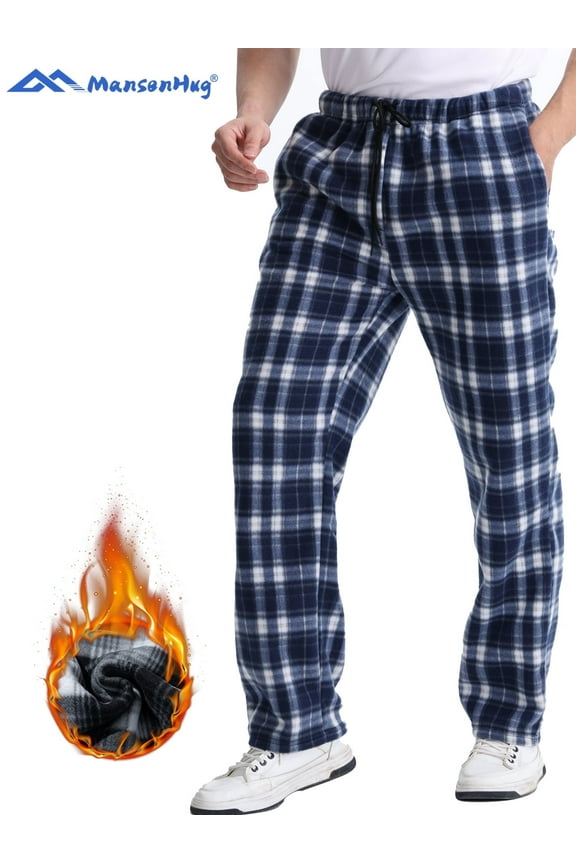 Mens Plaid Pants Flannel Keep warm Double-faced pile Trousers Double-pocket storage Pajama Pants