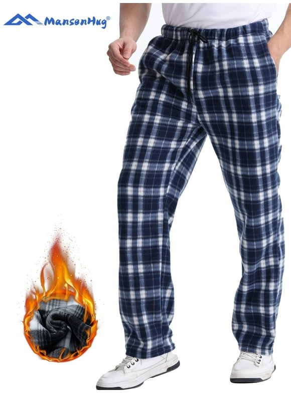 Mens Plaid Pants Flannel Keep warm Double-faced pile Trousers Double-pocket storage Pajama Pants
