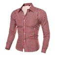 thumbnail image 1 of Mens Plaid Printed T-Shirts, Long Sleeve Shirts for Men Fall Fashion Slimming Fit Stretch Button Down Lapel Blouses Big and Tall, 1 of 2