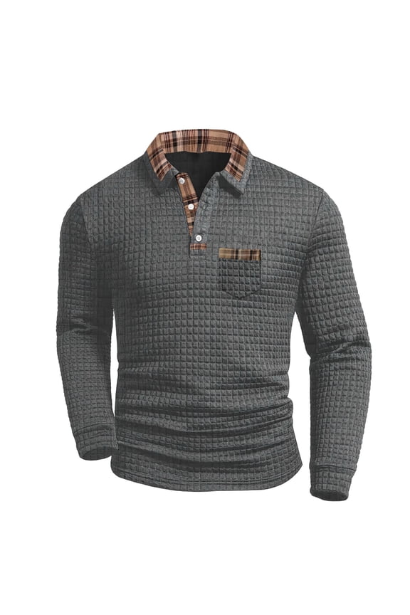 Mens Plaid Pullover, 1/4 Button Up Casual Sweatshirt, Winter Travel Collared Long Sleeve Pullover Tops with Chest Pocket
