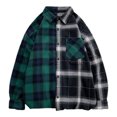 thumbnail image 1 of Mens Plaid Shirt Color Block Shirt Long Sleeve Button Collar Asymmetrical Hem Casual Streetwear Top GN2 M, 1 of 4
